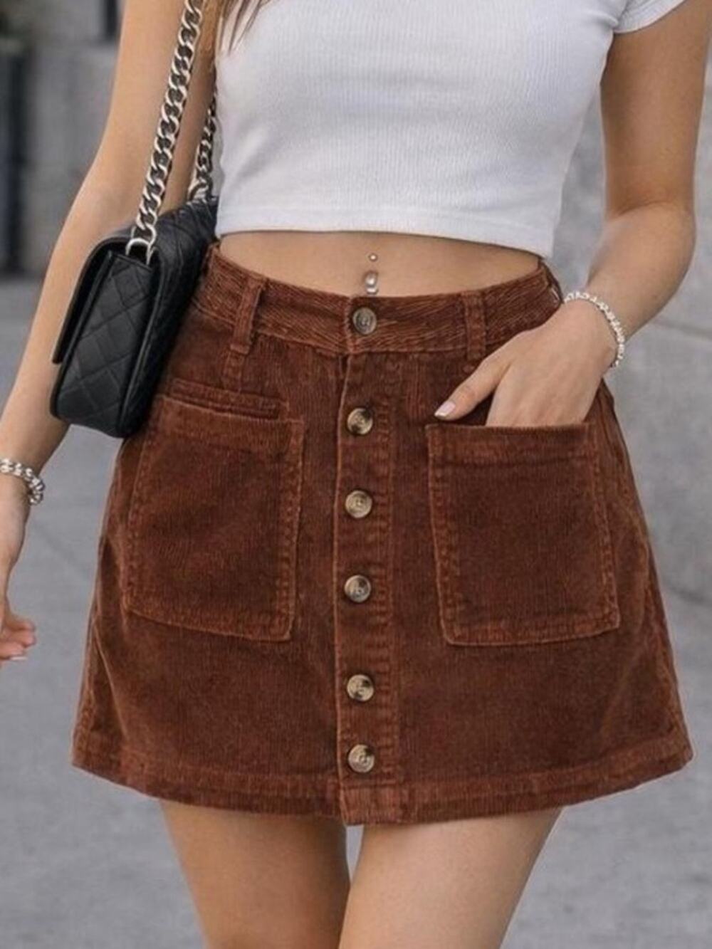 GAP NWT Brown Soft Corduroy Button-Front Mini Skirt Size 16 33” waist